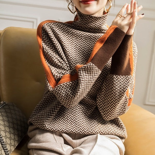 Vera™ | High-Neck Sweater with Contrasting Stripes
