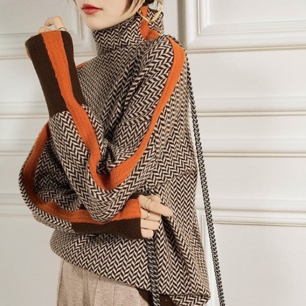 Vera™ | High-Neck Sweater with Contrasting Stripes