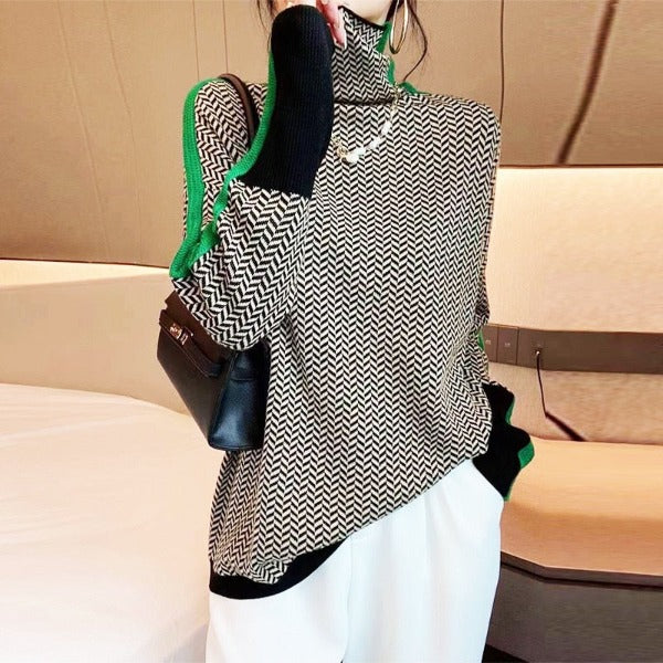 Vera™ | High-Neck Sweater with Contrasting Stripes