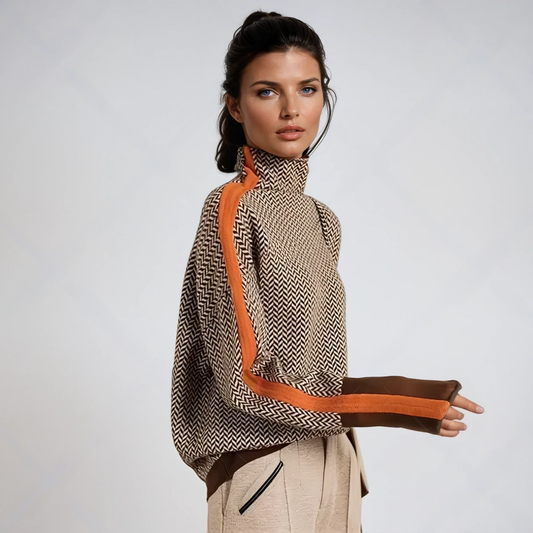 Vera™ | High-Neck Sweater with Contrasting Stripes