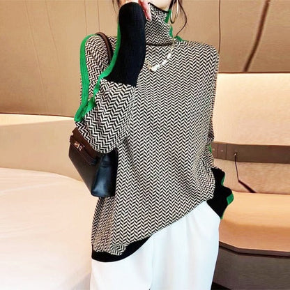 Vera™ | High-Neck Sweater with Contrasting Stripes