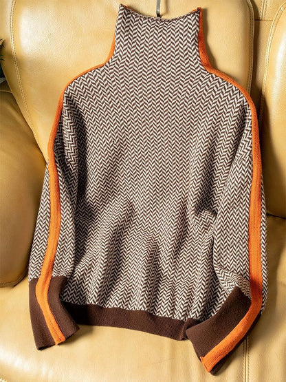Vera™ | High-Neck Sweater with Contrasting Stripes